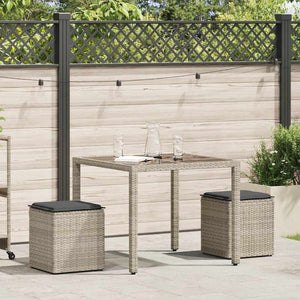 Gartenhocker mit Kissen, 2er Set, Hellgrau
