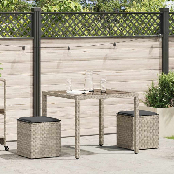 Gartenhocker mit Kissen, 2er Set, Hellgrau