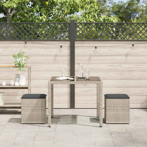 Gartenhocker mit Kissen, 2er Set, Hellgrau