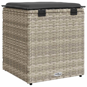Gartenhocker mit Kissen, 2er Set, Hellgrau