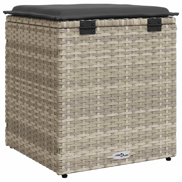 Gartenhocker mit Kissen, 2er Set, Hellgrau