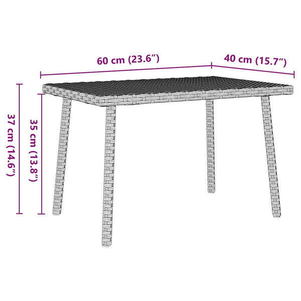 Hellgrauer Poly Rattan Garten-Couchtisch 60x40 cm