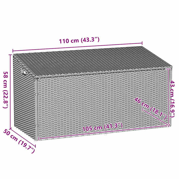 Garten Aufbewahrungsbox Grau Poly Rattan 110cm