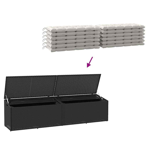 Garten Auflagenbox Schwarz Poly Rattan 220 cm