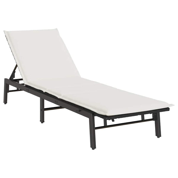Schwarze Poly Rattan Sonnenliege mit Auflage