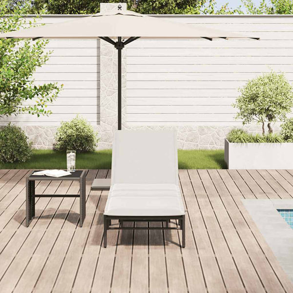Schwarze Poly Rattan Sonnenliege mit Auflage