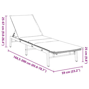 Schwarze Poly Rattan Sonnenliege mit Auflage