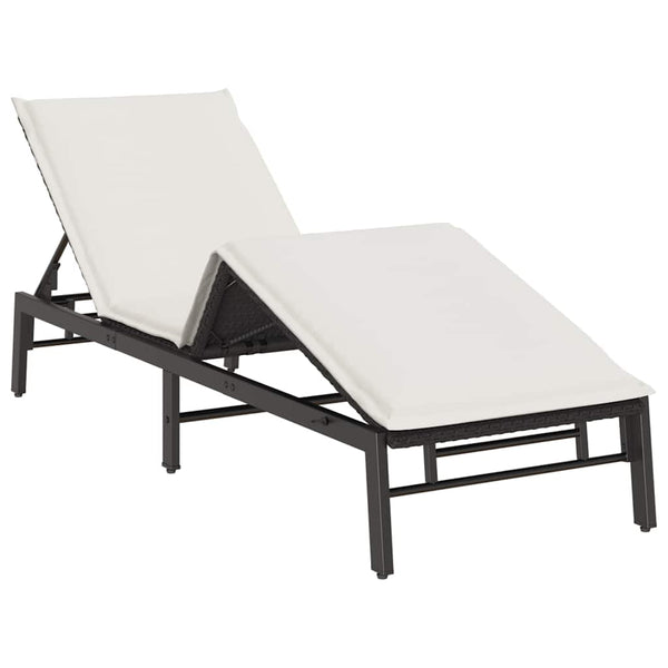 Schwarze Poly Rattan Sonnenliege mit Auflage