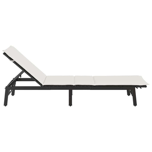Schwarze Poly Rattan Sonnenliege mit Auflage