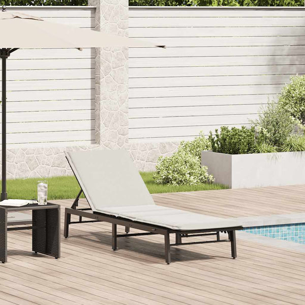 Schwarze Poly Rattan Sonnenliege mit Auflage