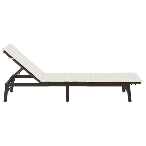 Braune Poly Rattan Sonnenliege mit Auflage
