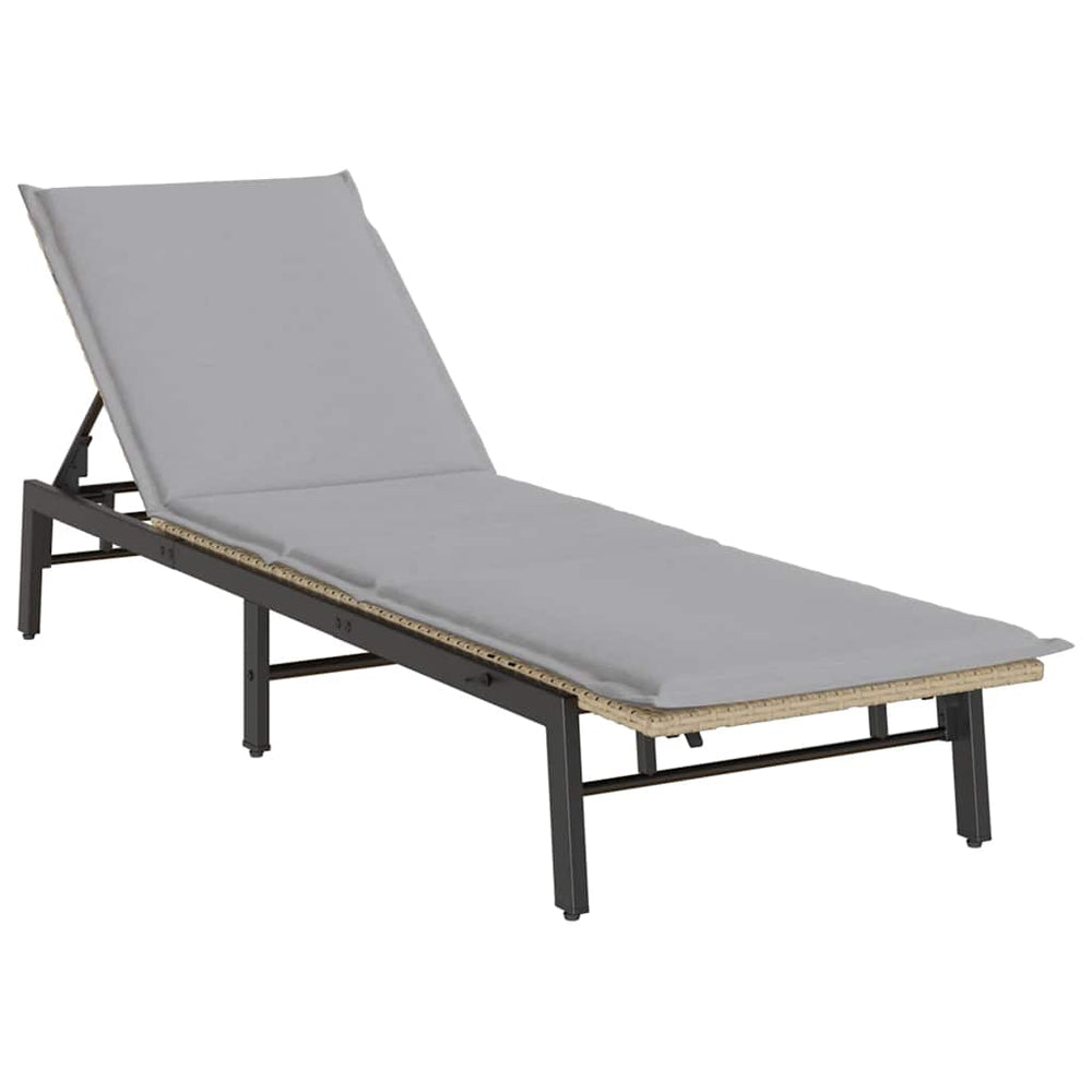 Beige Poly Rattan Sonnenliege mit Auflage