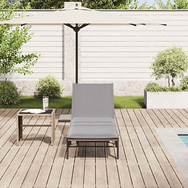Beige Poly Rattan Sonnenliege mit Auflage