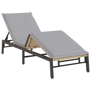 Beige Poly Rattan Sonnenliege mit Auflage