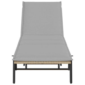 Beige Poly Rattan Sonnenliege mit Auflage