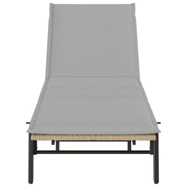 Beige Poly Rattan Sonnenliege mit Auflage
