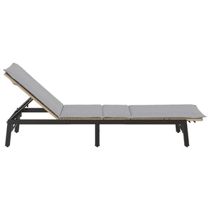 Beige Poly Rattan Sonnenliege mit Auflage