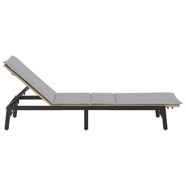 Beige Poly Rattan Sonnenliege mit Auflage