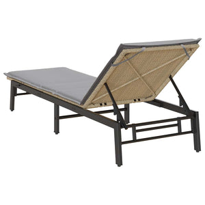 Beige Poly Rattan Sonnenliege mit Auflage