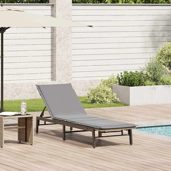 Beige Poly Rattan Sonnenliege mit Auflage