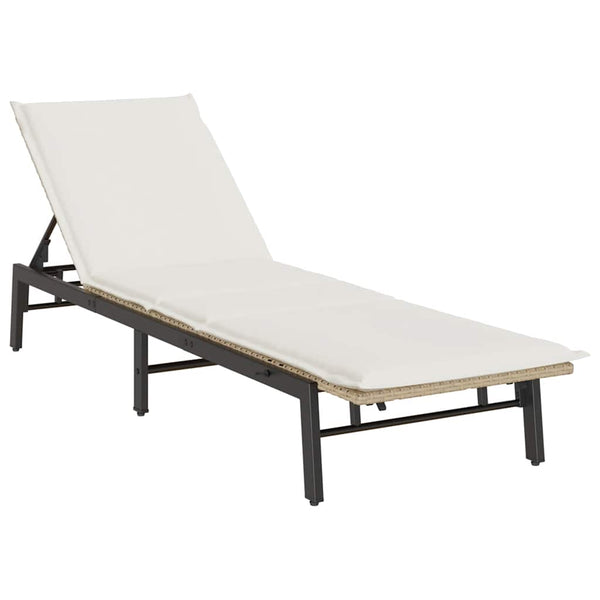 Beige Poly Rattan Sonnenliege mit Auflage