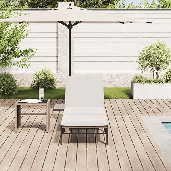 Beige Poly Rattan Sonnenliege mit Auflage
