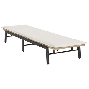 Beige Poly Rattan Sonnenliege mit Auflage