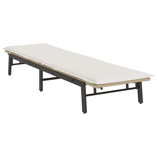 Beige Poly Rattan Sonnenliege mit Auflage