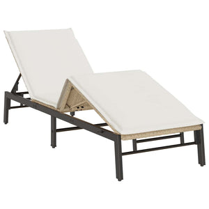 Beige Poly Rattan Sonnenliege mit Auflage