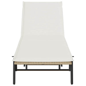 Beige Poly Rattan Sonnenliege mit Auflage