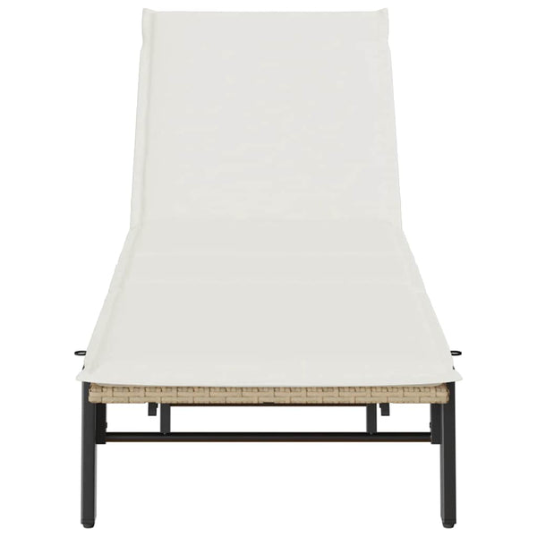 Beige Poly Rattan Sonnenliege mit Auflage