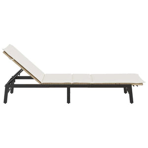Beige Poly Rattan Sonnenliege mit Auflage