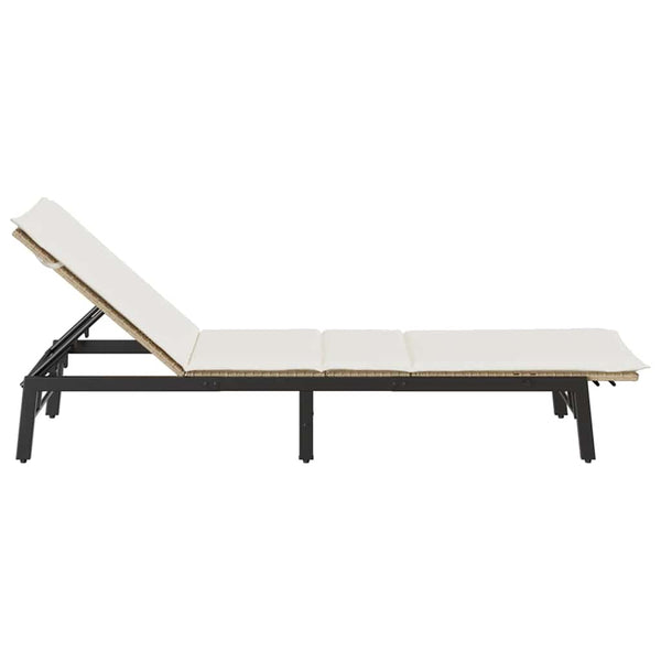 Beige Poly Rattan Sonnenliege mit Auflage