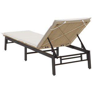 Beige Poly Rattan Sonnenliege mit Auflage