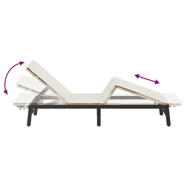 Beige Poly Rattan Sonnenliege mit Auflage
