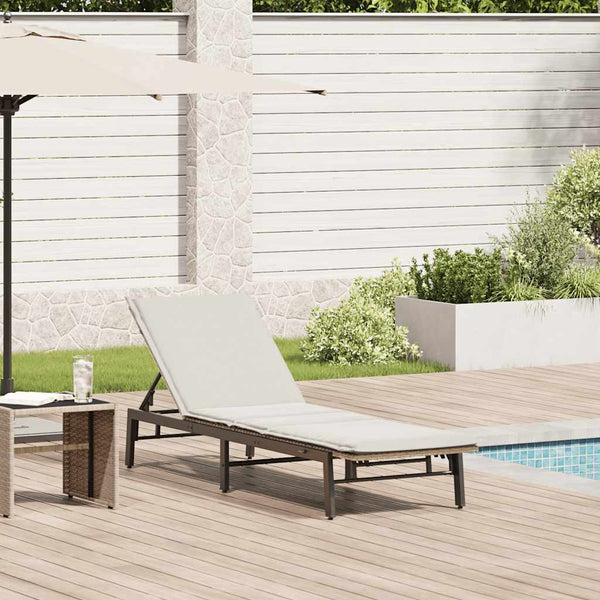 Beige Poly Rattan Sonnenliege mit Auflage