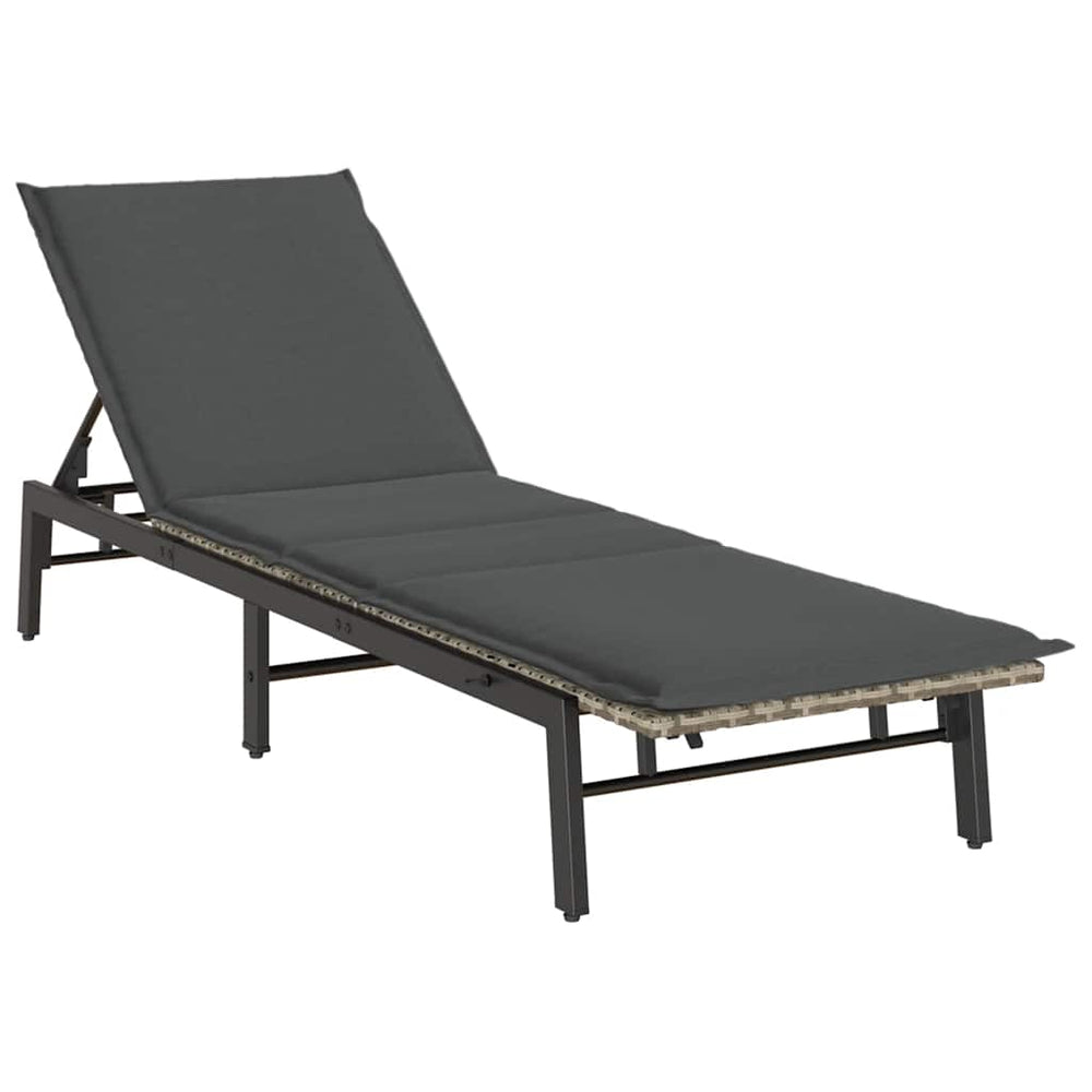 Sonnenliege Poly Rattan Hellgrau mit Auflage