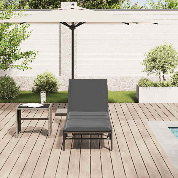 Sonnenliege Poly Rattan Hellgrau mit Auflage