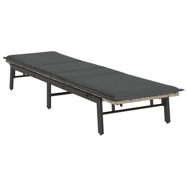 Sonnenliege Poly Rattan Hellgrau mit Auflage