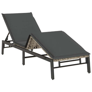 Sonnenliege Poly Rattan Hellgrau mit Auflage