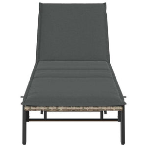Sonnenliege Poly Rattan Hellgrau mit Auflage