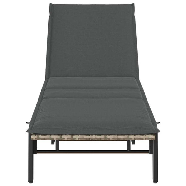 Sonnenliege Poly Rattan Hellgrau mit Auflage