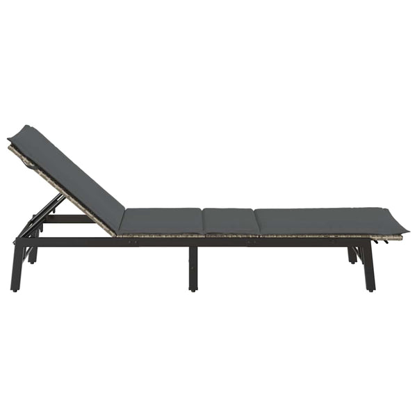 Sonnenliege Poly Rattan Hellgrau mit Auflage