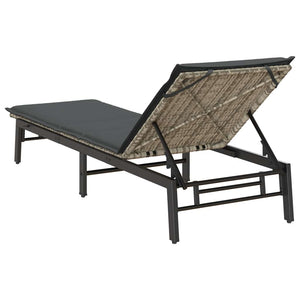 Sonnenliege Poly Rattan Hellgrau mit Auflage