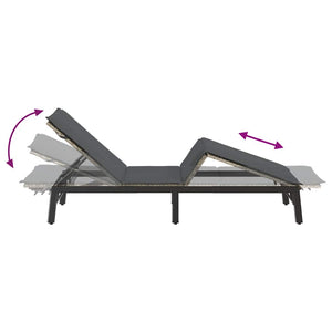 Sonnenliege Poly Rattan Hellgrau mit Auflage