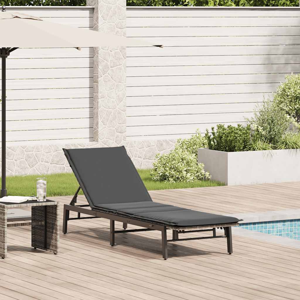Sonnenliege Poly Rattan Hellgrau mit Auflage