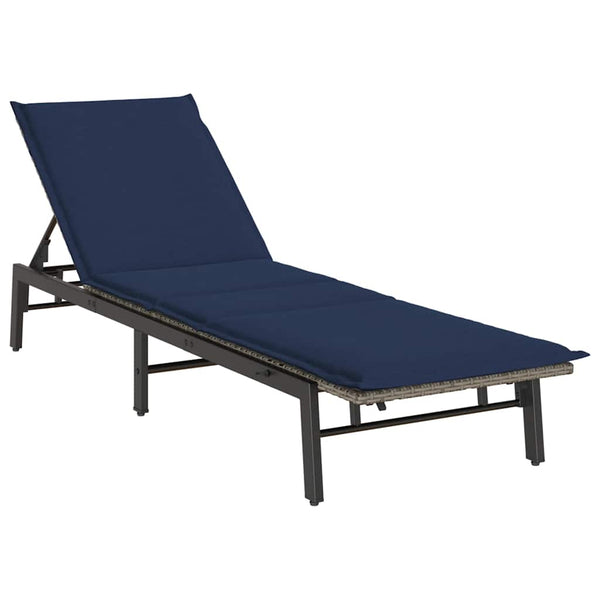 vidaXL Chaise longue avec coussin Gris résine tressée