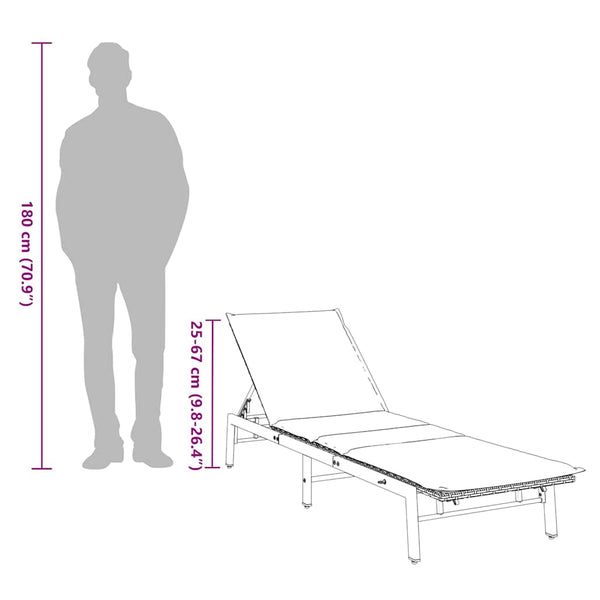 vidaXL Chaise longue avec coussin Gris résine tressée