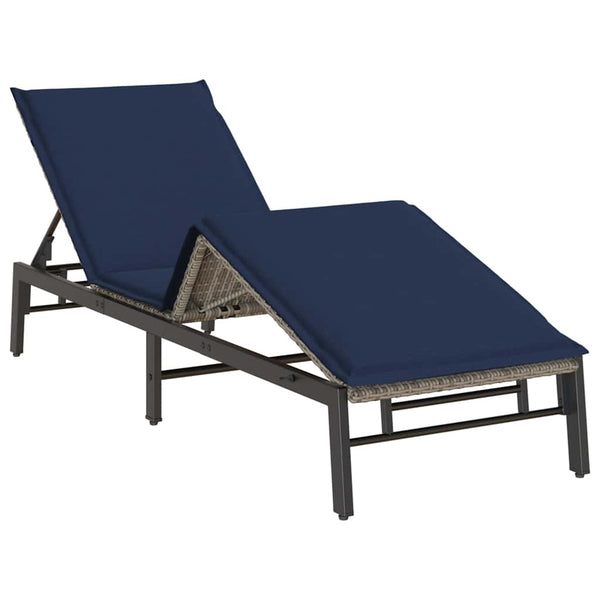 vidaXL Chaise longue avec coussin Gris résine tressée