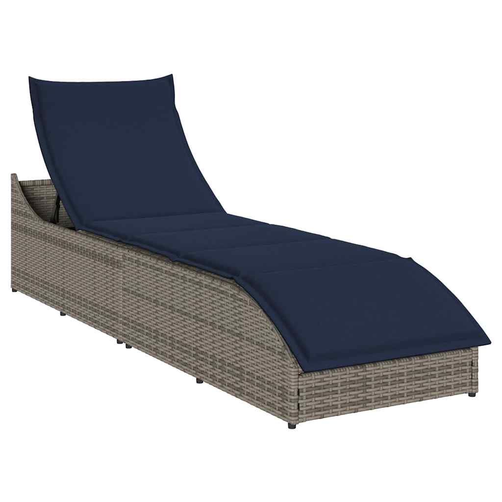 Klappliege Grau Poly-Rattan mit Auflage